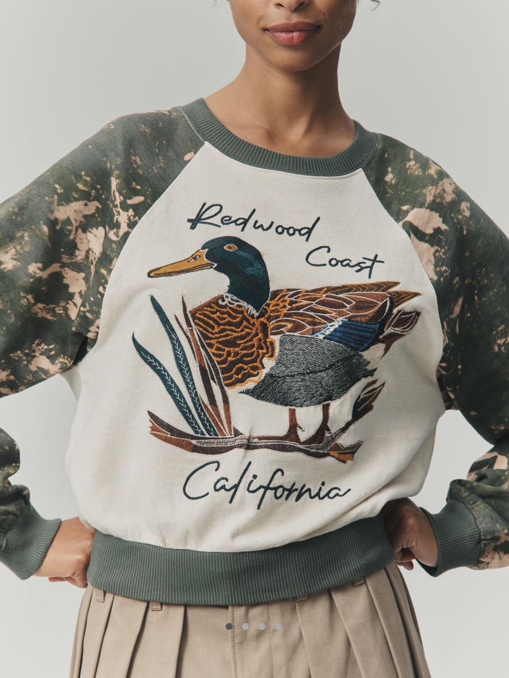 🦆Anthropologie Niki Bubble Embroidered Sweatshirt Pilcro New Duck Camouflage - Picture 4 of 15